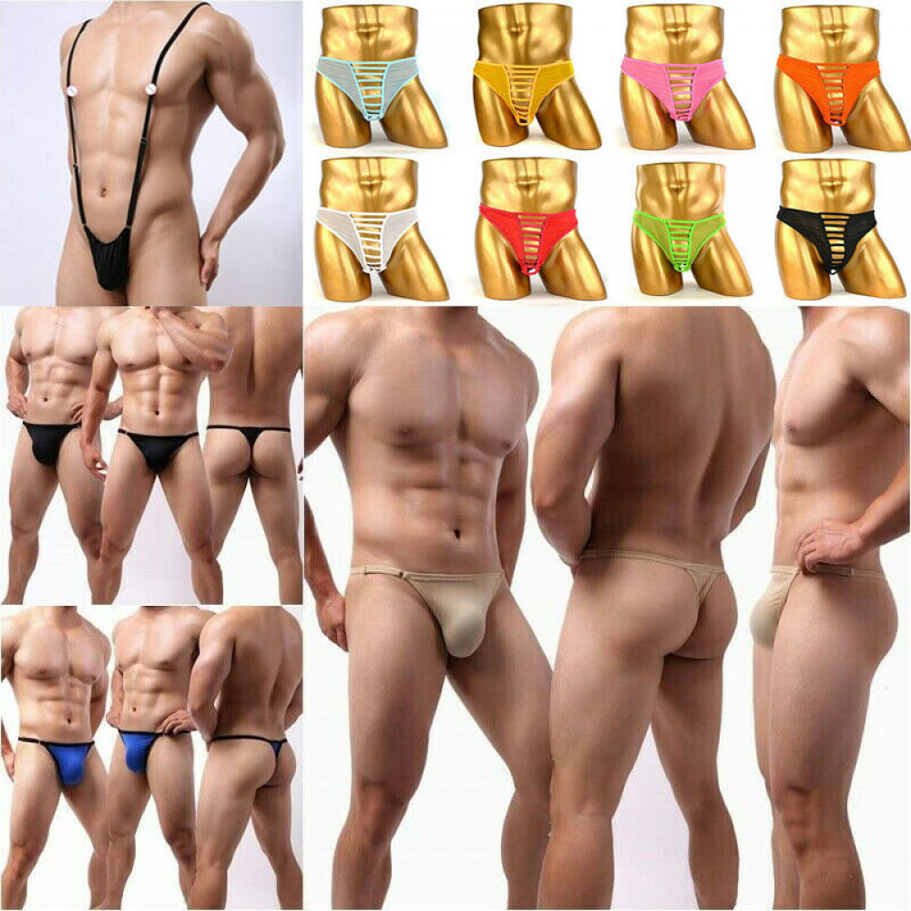 Mens Sexy Briefs Underwear T-Back G String Adjustable Thongs Lingerie Underpants