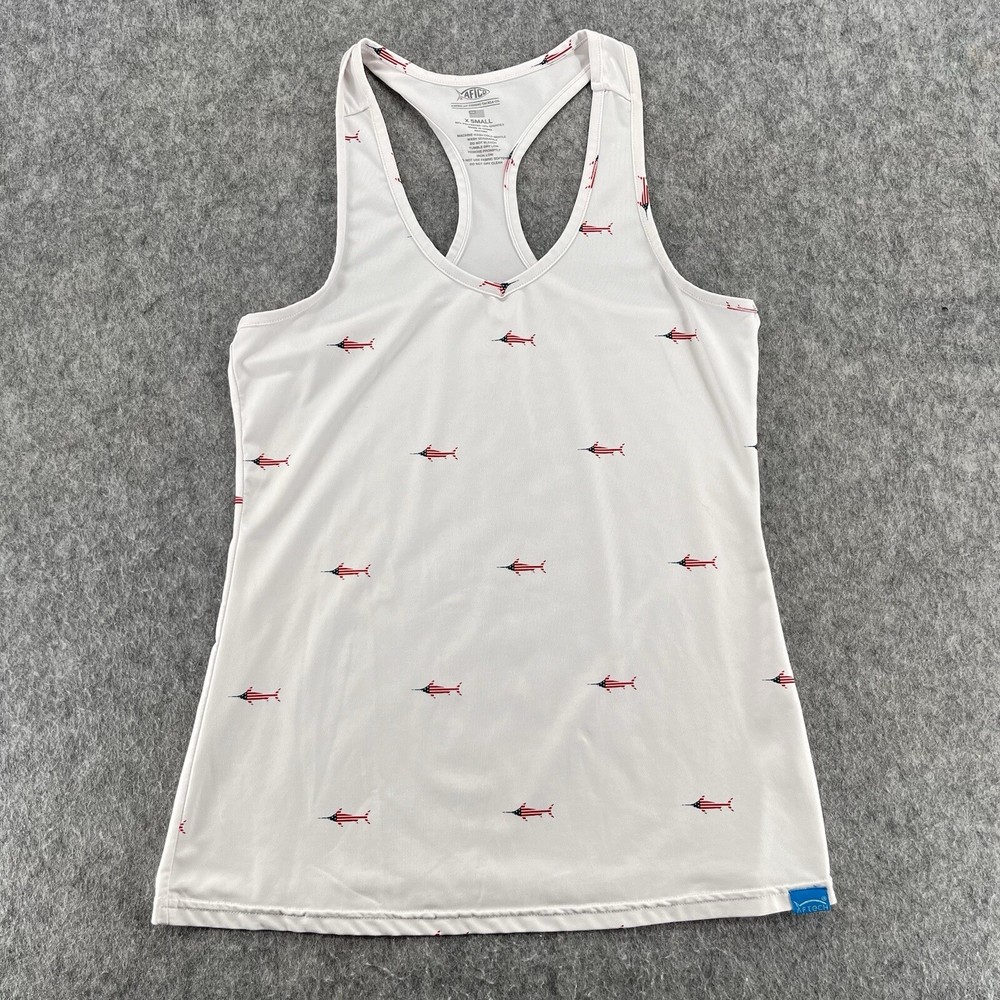 AFTCO Womens White USA Logo Print Fish Tank Top Size XS