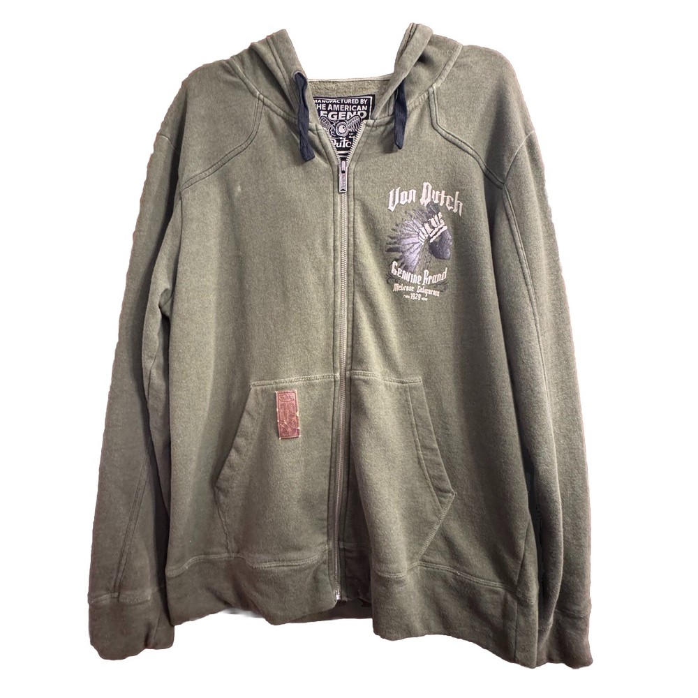 Von Dutch Hoodie Large Mens Green Hooded Sweatshirt WEAR READ