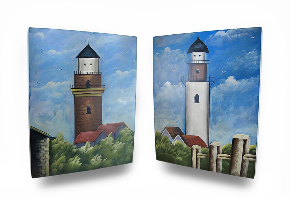 Zeckos Set of 2 Wooden Lighthouse Decorative Wall Hangings