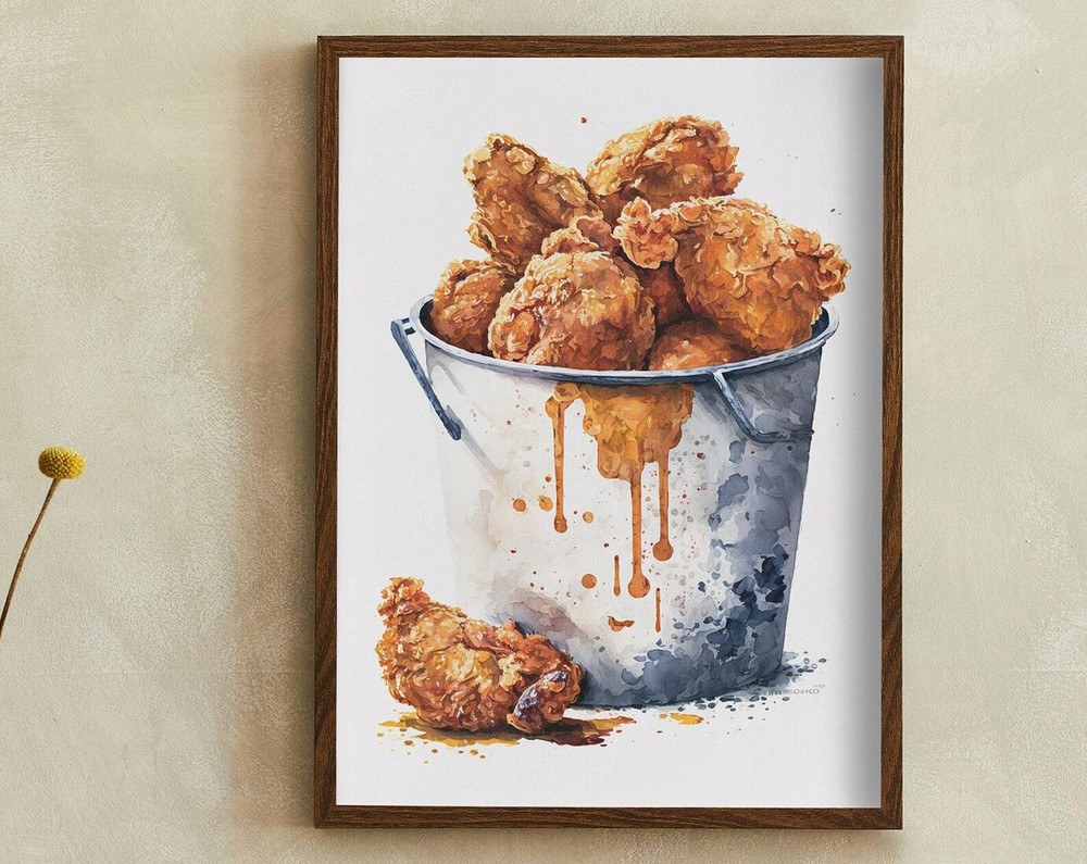 Fried Chicken Bucket Meal Watercolor Artwork Print At Home Wall Art Wall Art