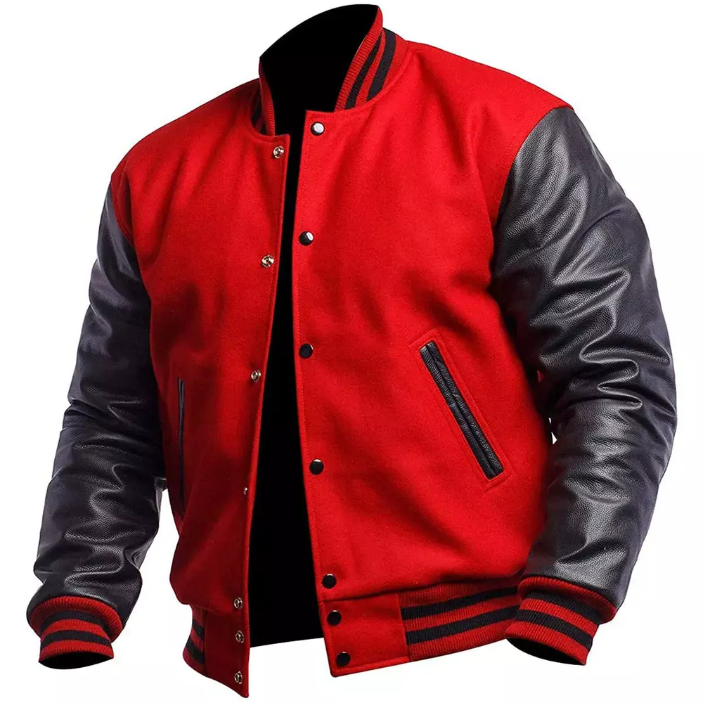 Custom Tailored Men's Varsity Letterman Jacket with Genuine Leather Sleeves