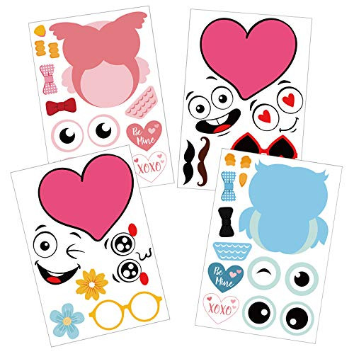 24PCS Valentine's Day Heart Owl Stickers for Party Favors and Games