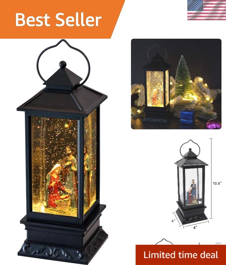 Illuminated Retro Nativity Snow Globe Lantern - Timer & Battery Operated, 4x4x12