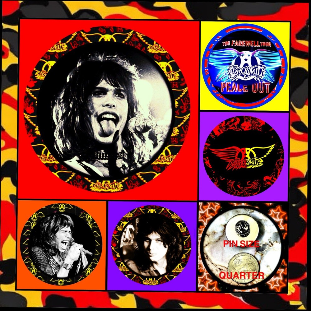 AEROSMITH STEVEN TYLER FIVE LARGE PINS 🇺🇸 CONCERT MERCH & MEMORABILIA