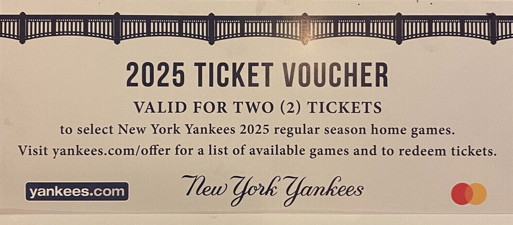 2025 NY Yankees Ticket Voucher Fan Appreciation Day SEPT 29 1 VOUCHER 2 TICKETS-image