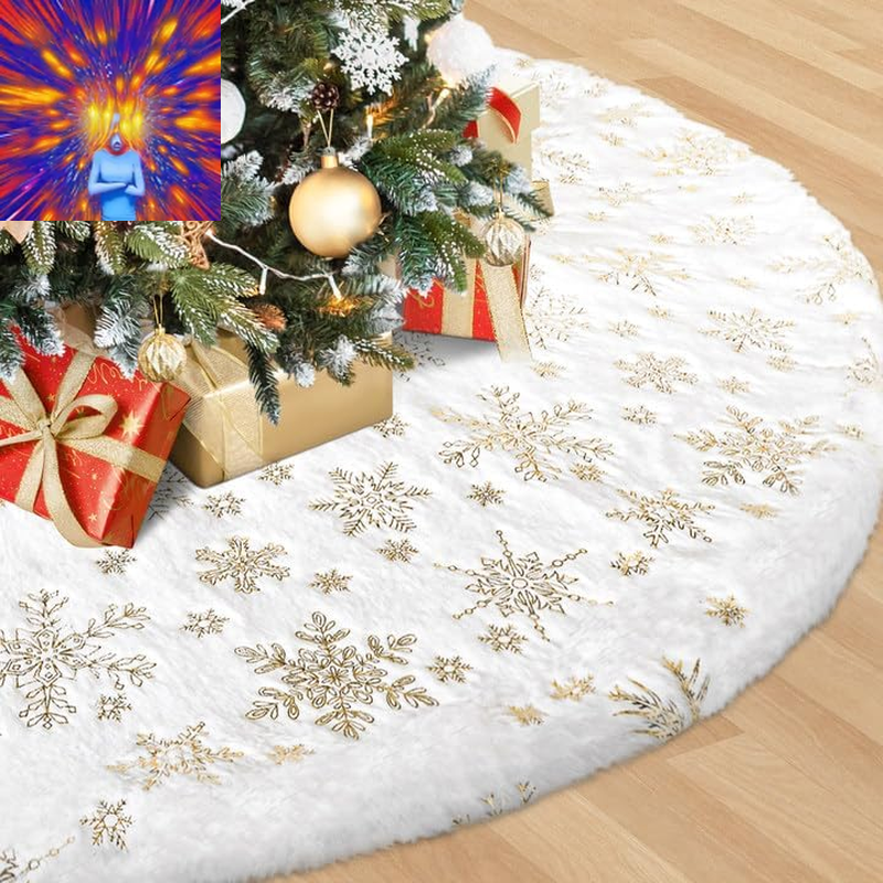 Christmas Tree Skirt, 36 Inches White Luxury Christmas Tree Skirts with Snowflak