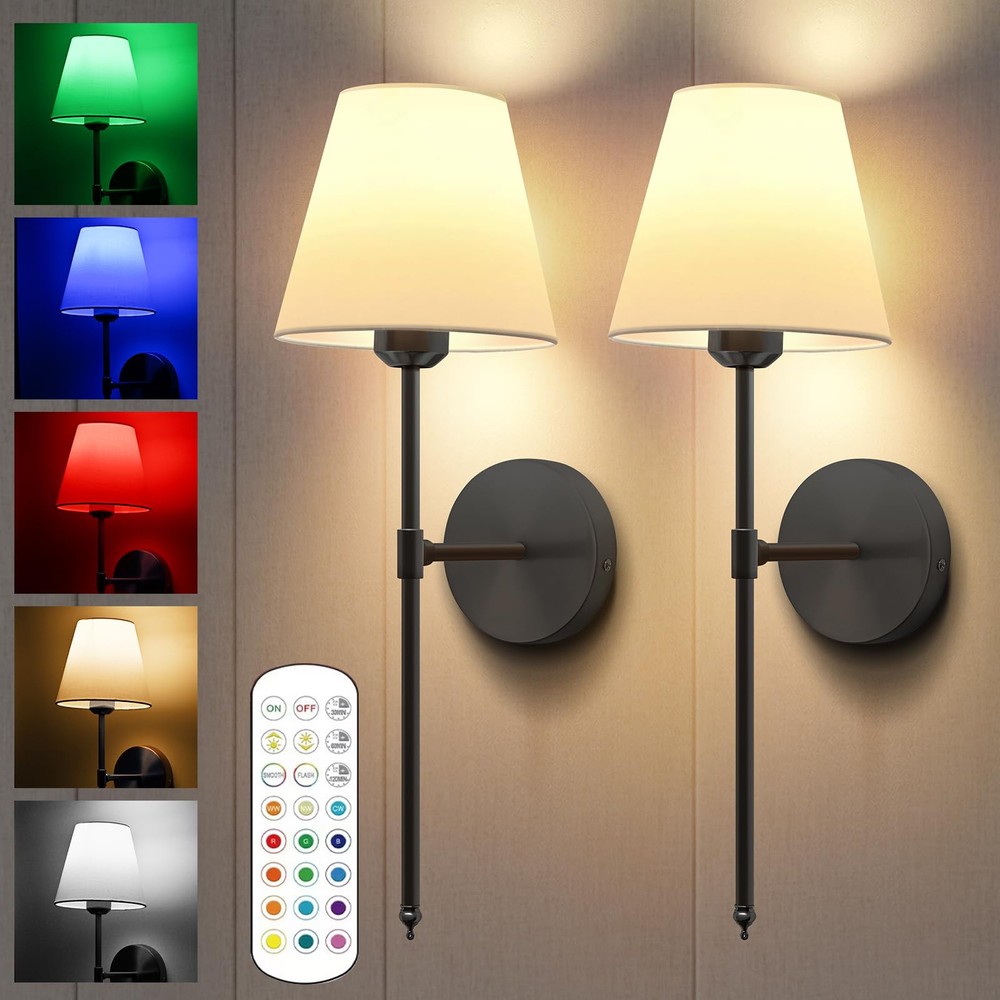 Battery Operated Wall Sconce Set of 2, Black Rechargeable Wall Sconces Set of...