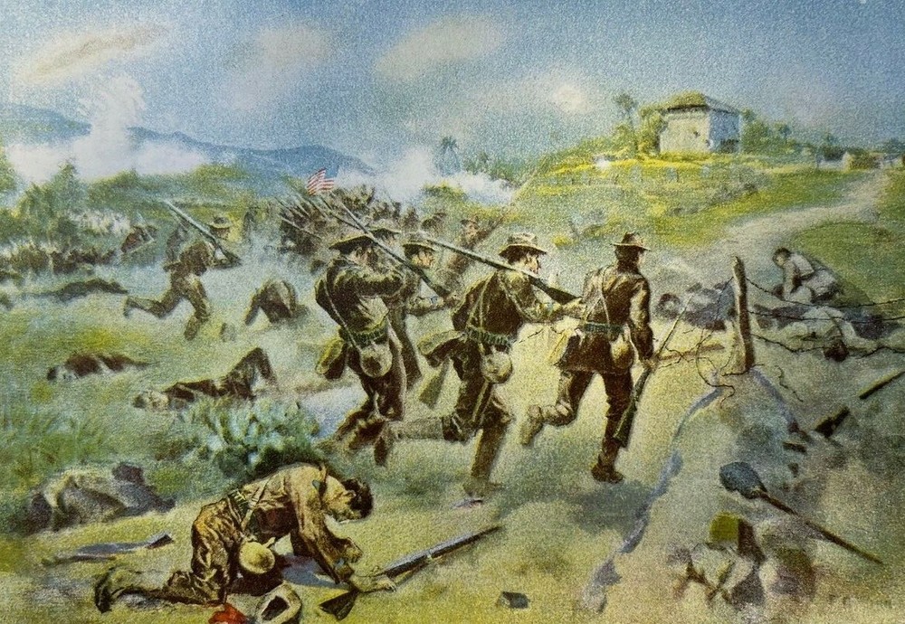 1899 Vintage Magazine Illustration Charge of American Troops at San Juan
