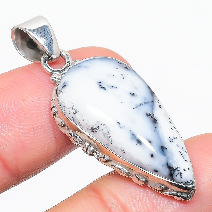 Natural Dendrite Opal Gemstone 925 Solid Sterling Silver Gift Pendant 1.75