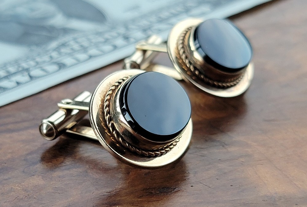 Vintage DESTINO Cufflinks - Oval - Gold Filled/Black Onyx