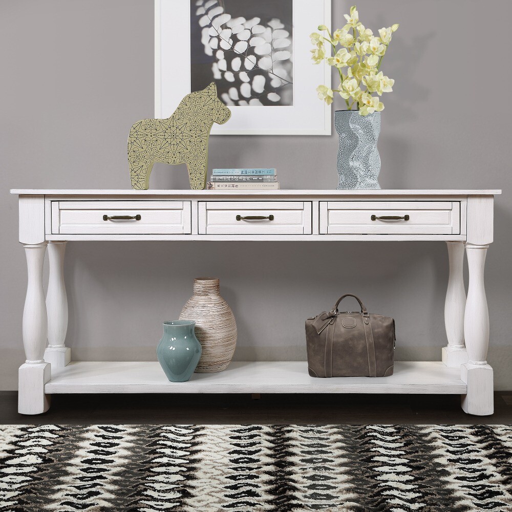 63inch Long Wood Console Table w/ 3 Drawers and 1 Bottom Shelf for Hallway Easy