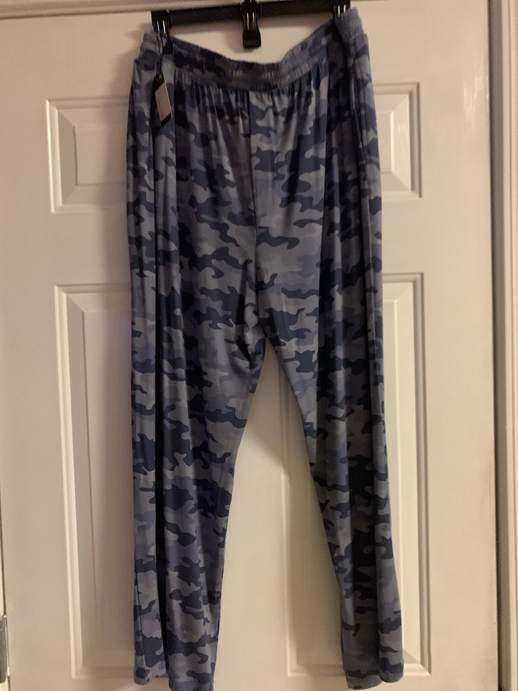 Blue Camo Full Moon Pajama Pants for Women - Large with Side Pockets