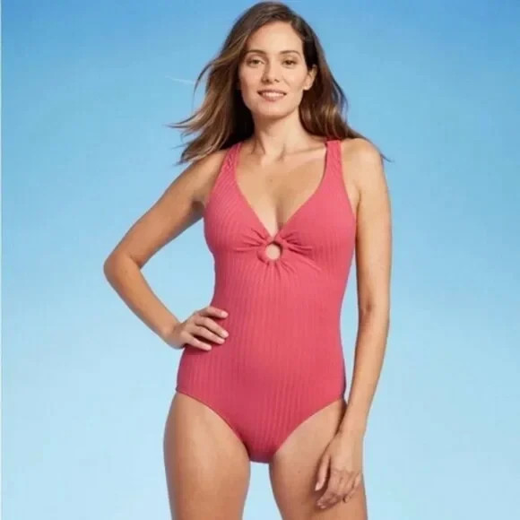 Women's Wide Ribbed Center Ring Medium Coverage One Piece Swimsuit - Kona Sol L