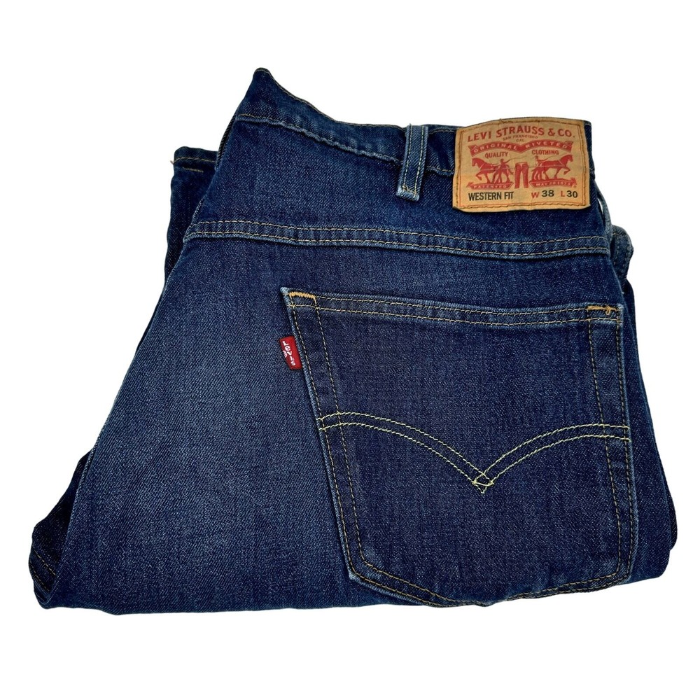Levi's Western Fit Jeans Mens 38x30 Straight Leg Blue Denim Dark Wash