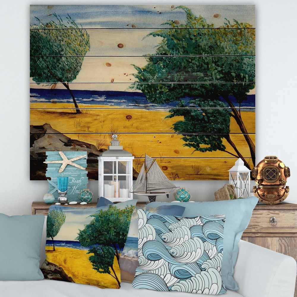 Designart 'Orange Beach By The Coastline' Nautical & Coastal