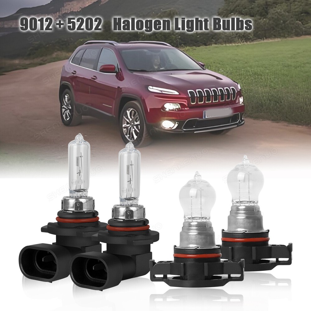 For Jeep Cherokee 2014 2015 Halogen Headlight + Fog Light Bulbs Combo 9012+5202