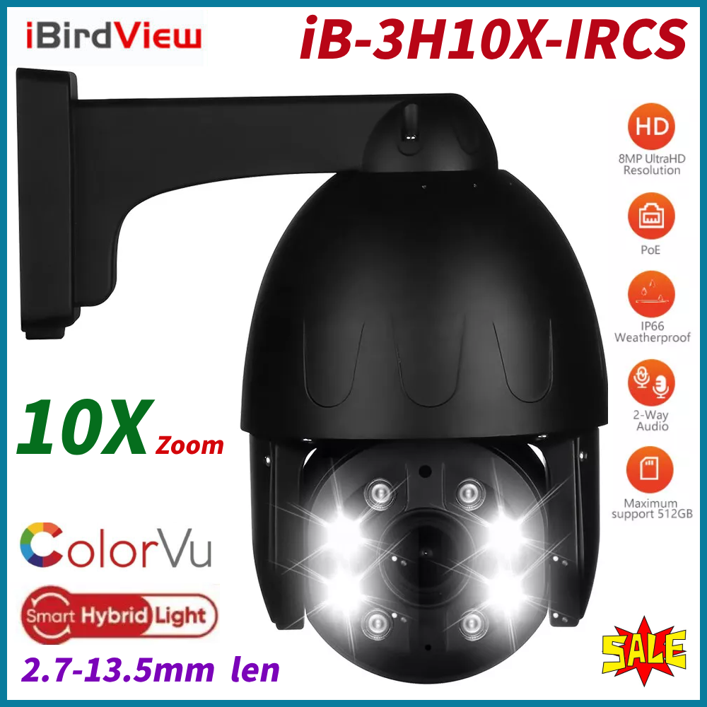 Hikvision Compatible 4K 8MP 10X Zoom PTZ PoE Security Camera IR Auto Tracking