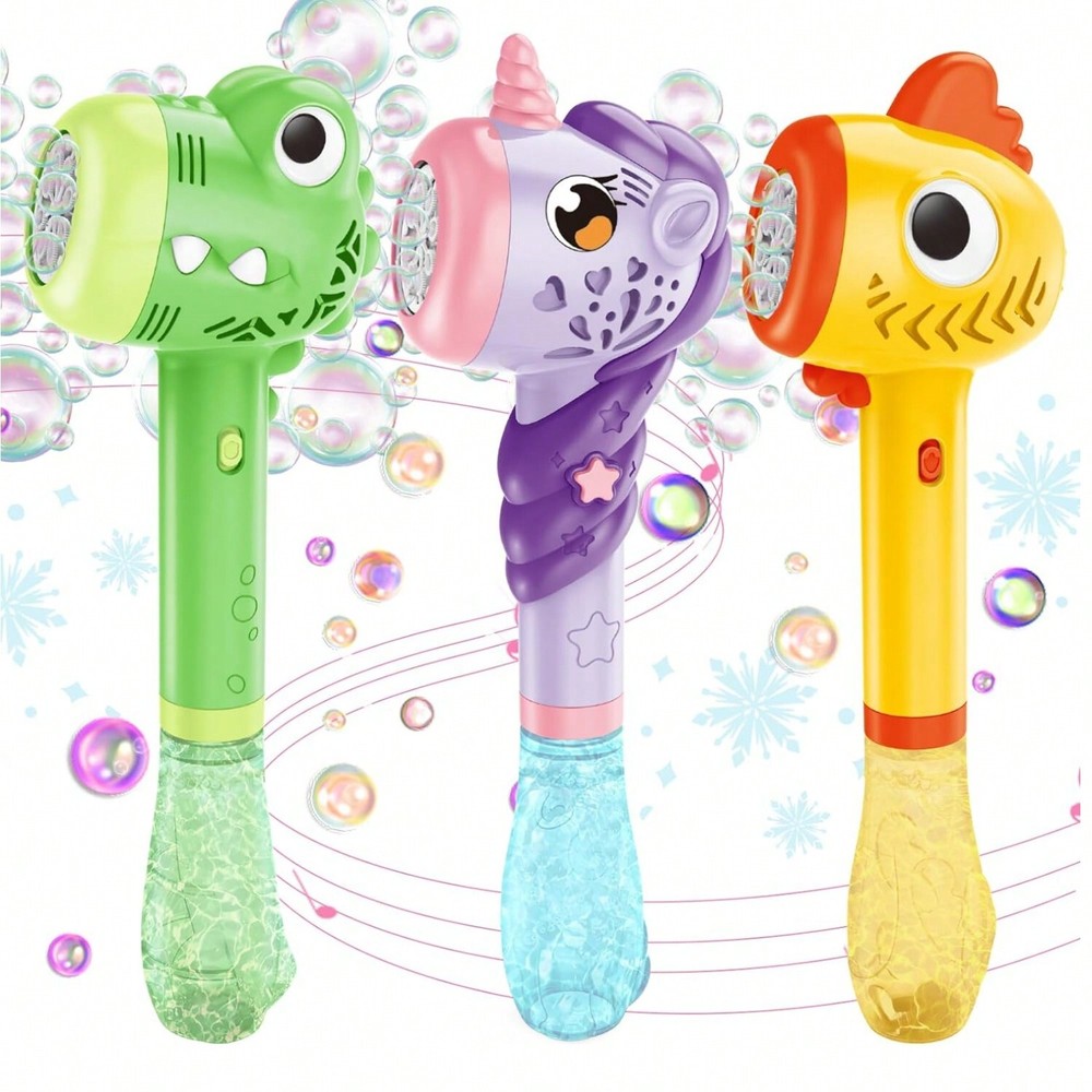 VATOS 3PCS Automatic Bubble Wand Machine with Lights and Music for Kids Outdoor Play