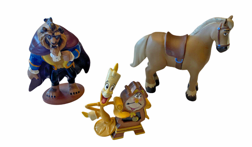 Disney Beauty and the Beast PVC Figurine Set with Philippe Horse and Cogsworth Cake Topper