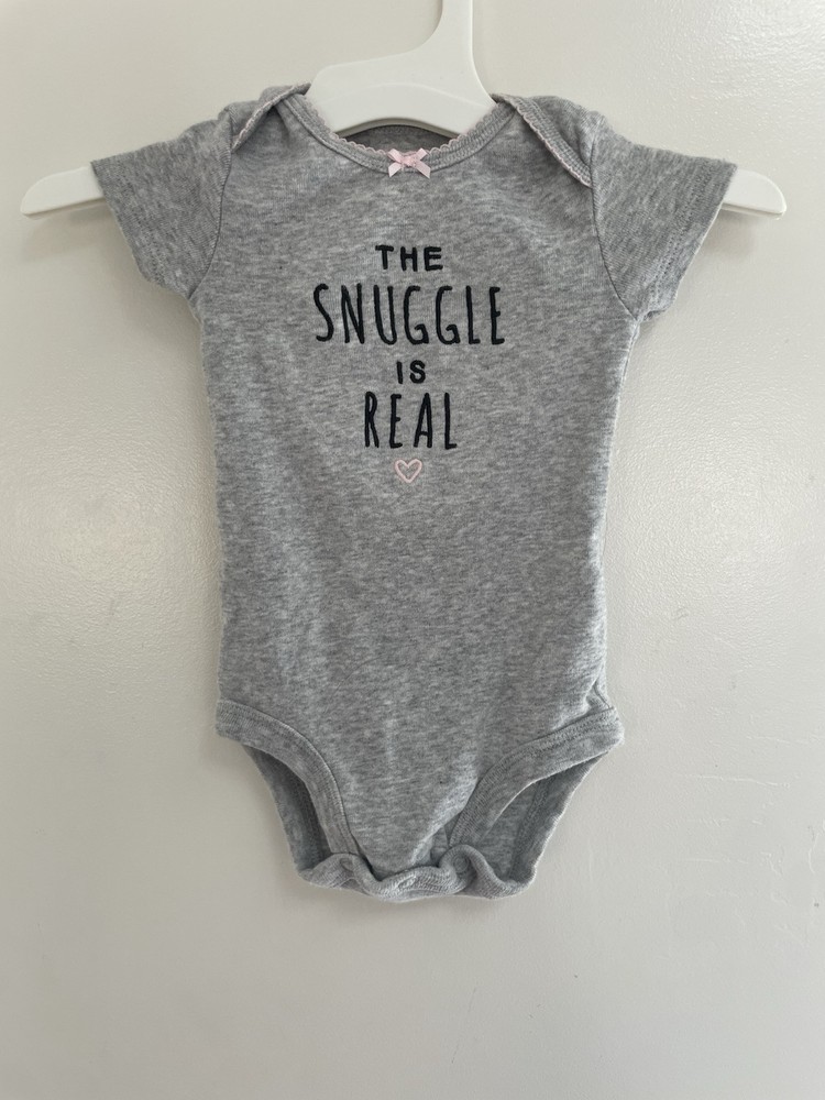 Carter's Baby Girl The Snuggle Is Real 100% Cotton Short Sleeve Bodysuit Gray 3M