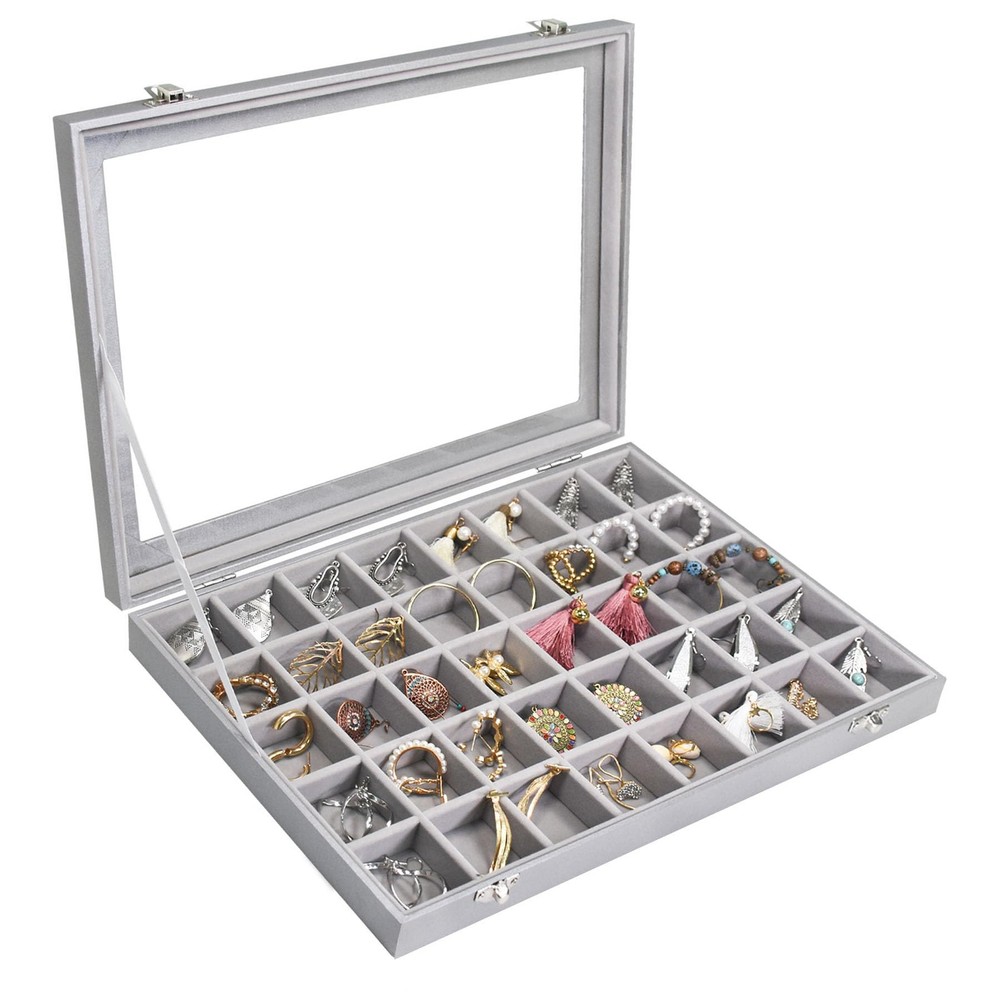 40-Grid Transparent Jewelry Tray Organizer Box for Display and Storage