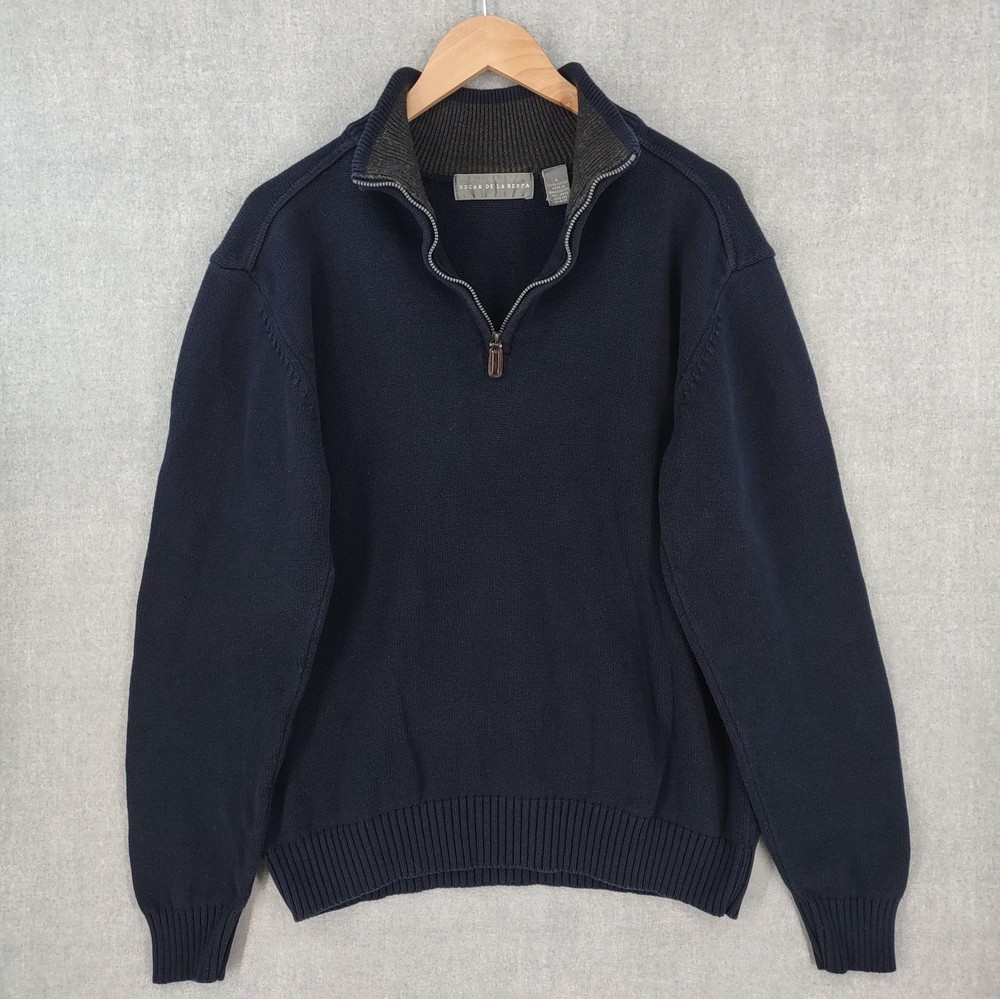 Oscar de la Renta Sweater Mens Large Quarter Zip Pullover Classic Knit Casual