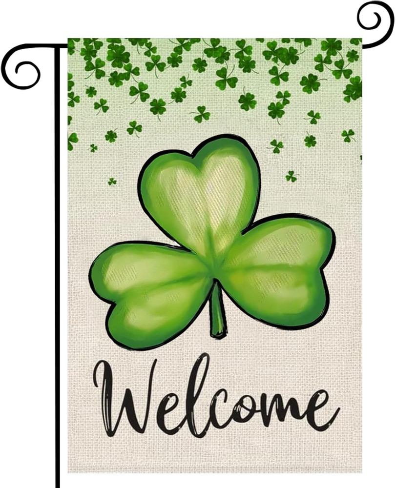 St. Patrick'S Day Garden Flag 12×18 Inch, Double Sided Green Shamrock, Lucky Clo