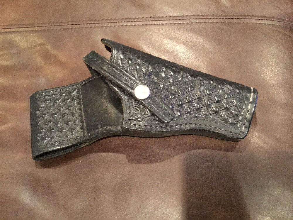 Vintage DON HUME H216 Basketweave Black Leather Holster RIGHT HAND 4” Barrel