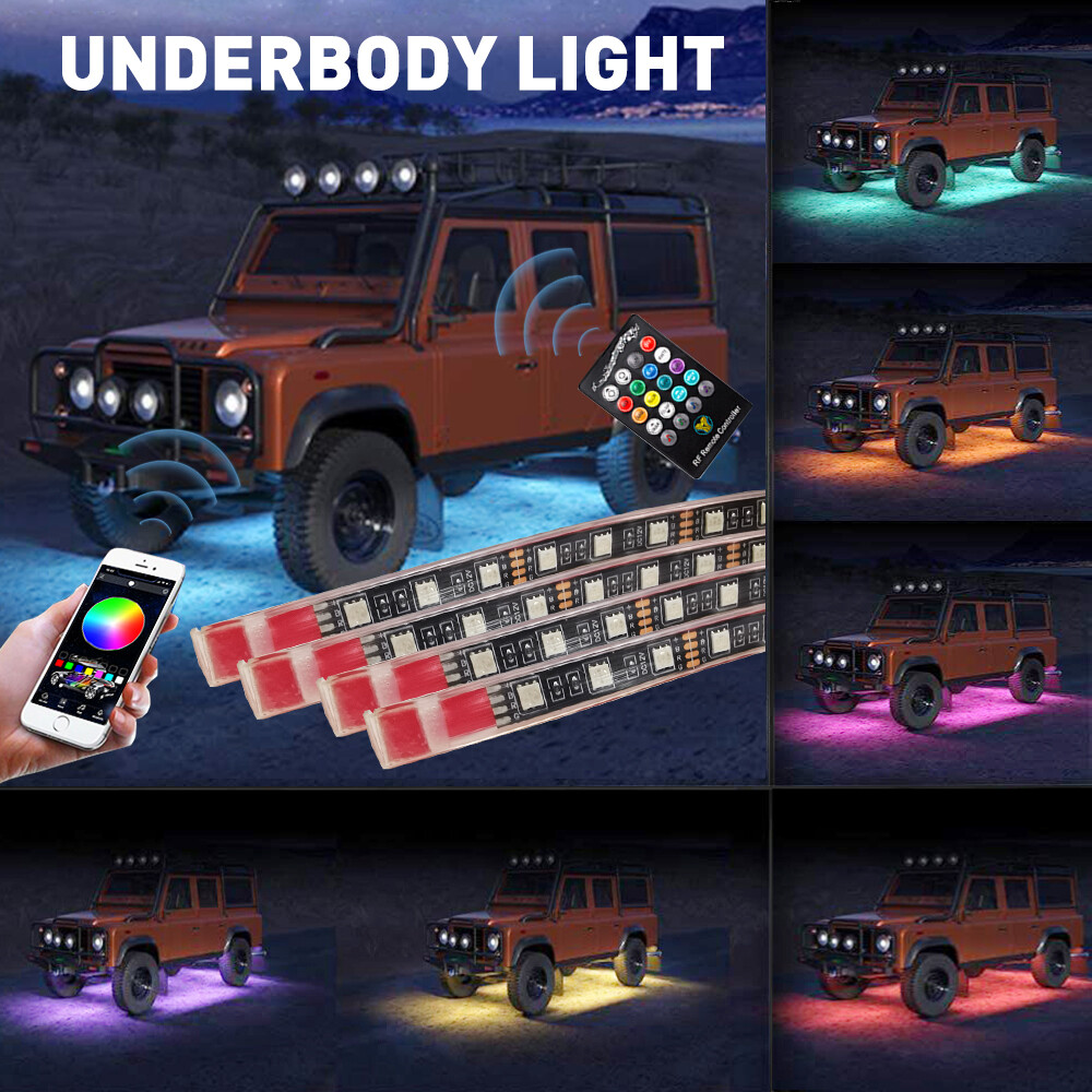 Car Underglow Strip Under RGB LED Tube Underbody System Neon Light Kit Set