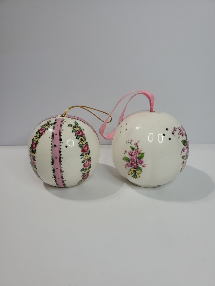 2 Vintage Floral Design Pomander/Potpourri Holder Balls Round Shape