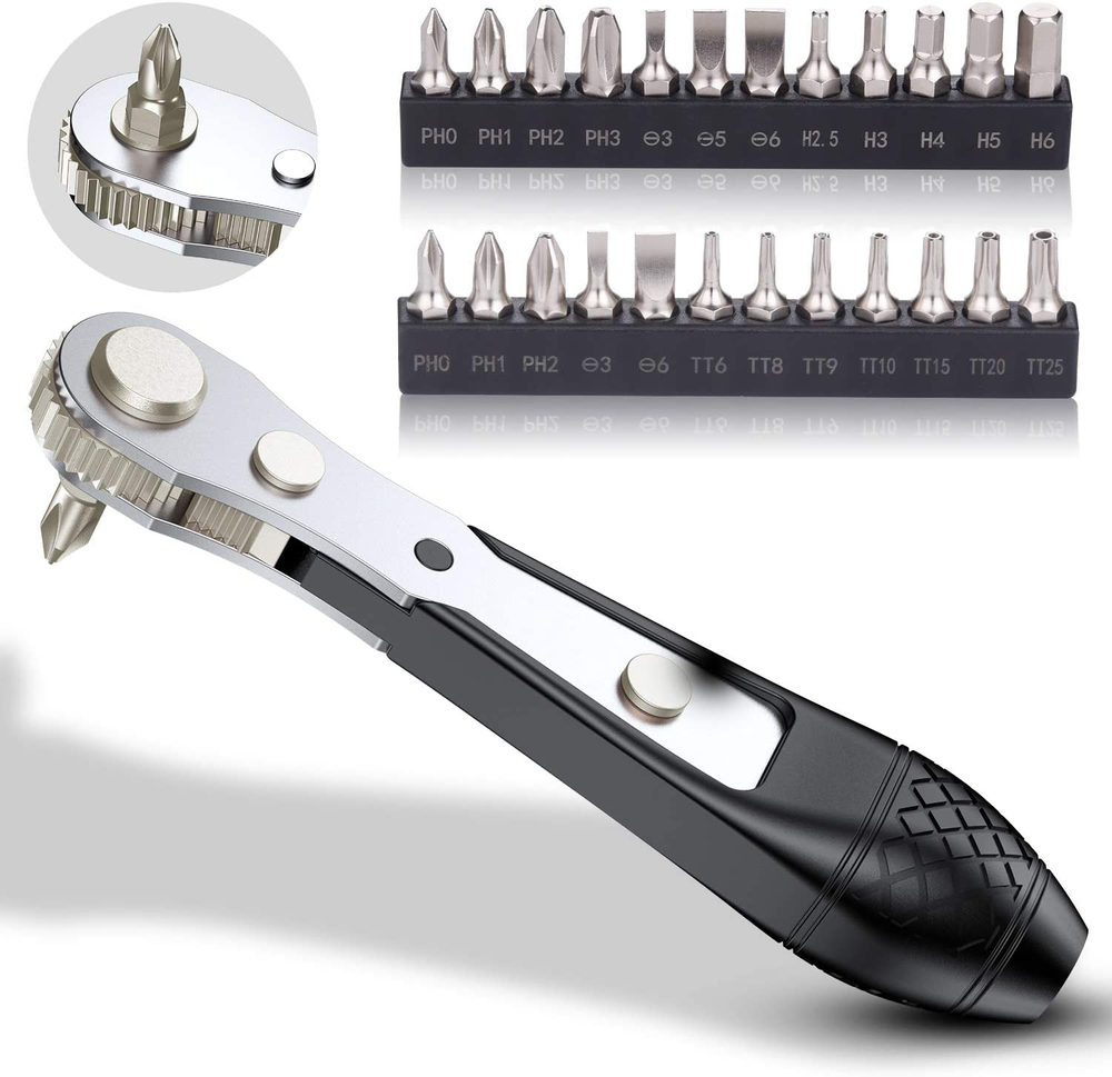 25In1 S2 Steel Mini Ratchet Wrench Screwdriver Bit Set with 1/4