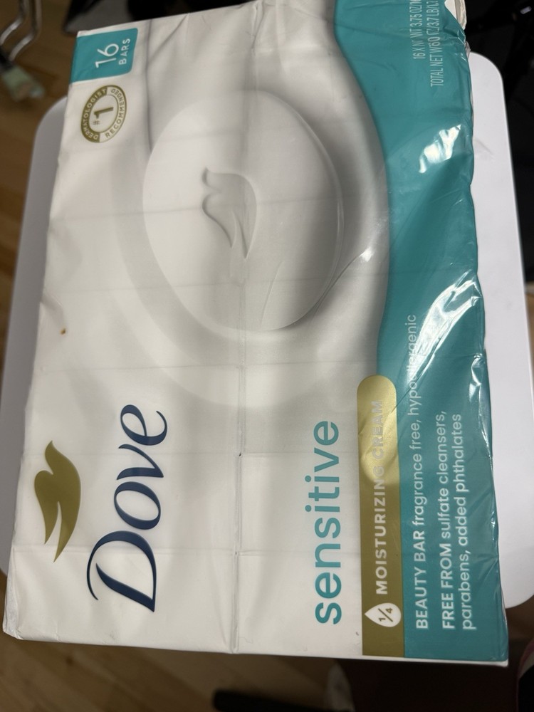 Dove Sensitive Skin Unscented Beauty Bar Soap 3.75 oz 16 Pack with Moisturizer