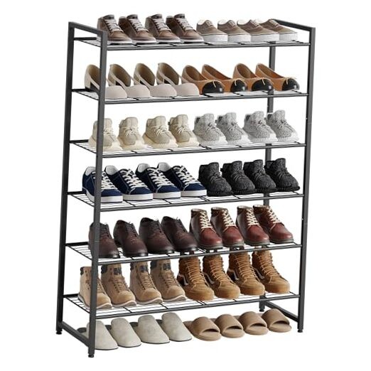 Metal 6-Tier Shoe Rack Organizer Holds 30 Pairs Black Garage Storage