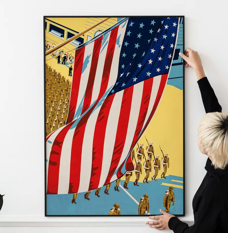 Vintage WW2 Victory and Unity Military Propaganda Poster Print