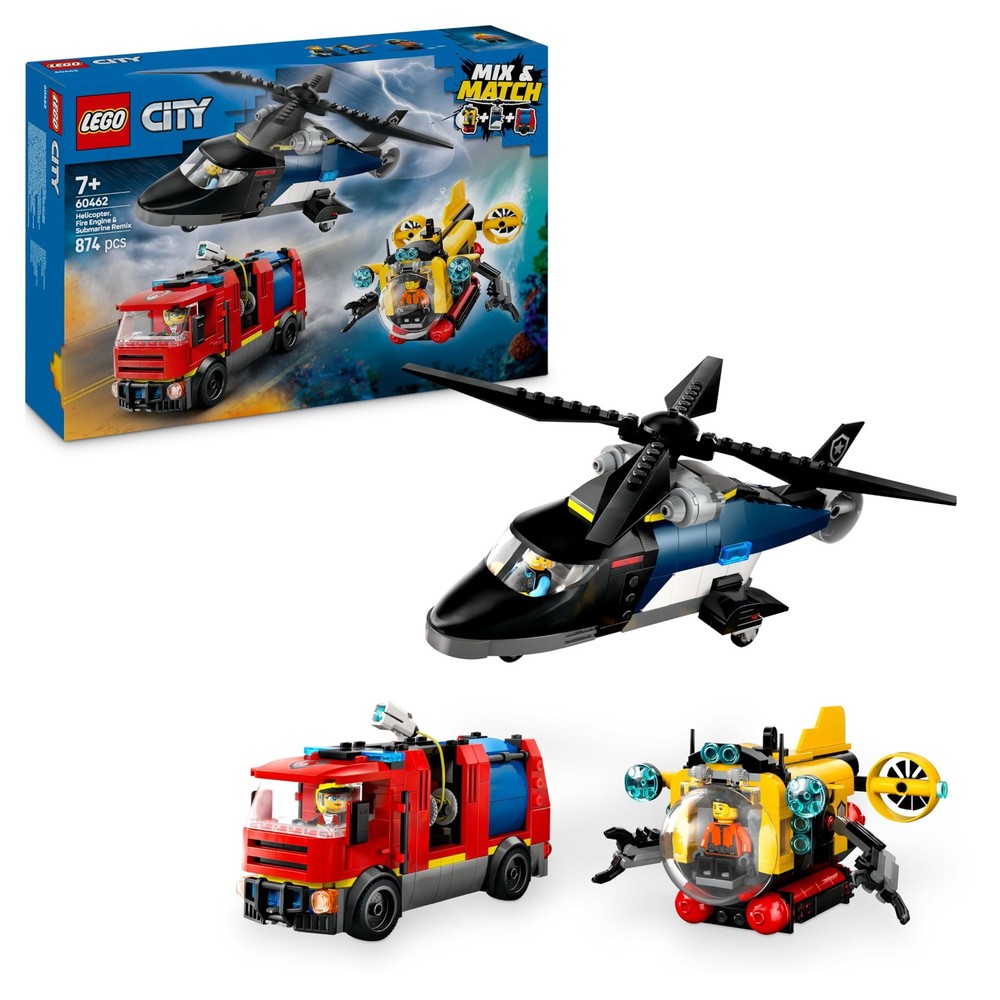 LEGO City Fire Rescue 3-in-1 Set with Helicopter, Truck & Submarine