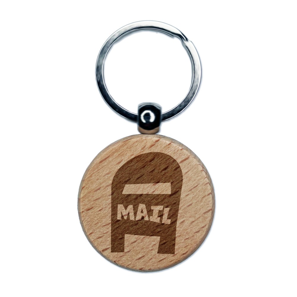 Mail Box Doodle Engraved Wood Round Keychain Tag Charm
