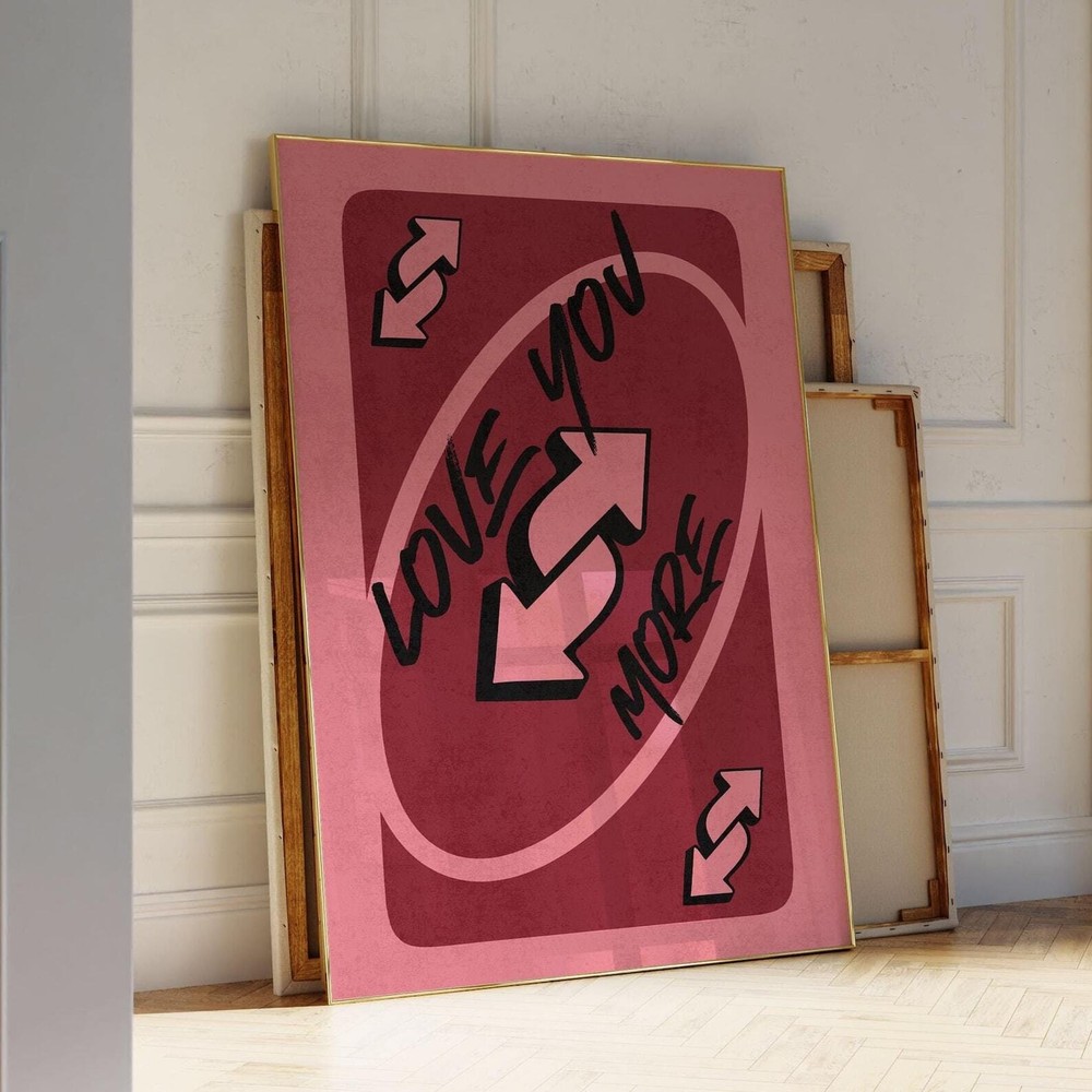 Love You More Print Pink Retro Wall Art Playing Card Wall Art Girly Wall Art