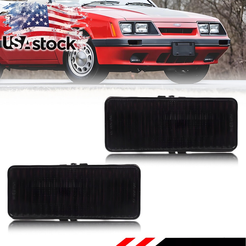 Smoke Lens Front Bumper Parking Turn Signal Lights Pair For 1979-1986 Ford Mustang
