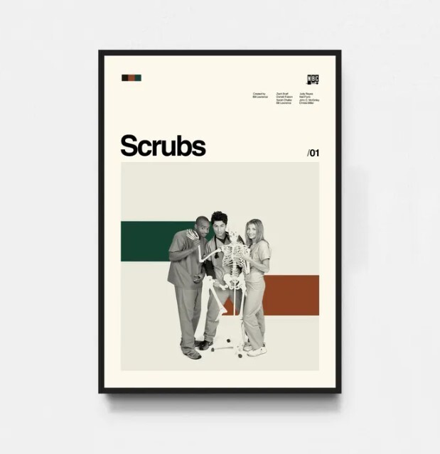 Scrubs TV Series Poster Print Midcentury Movie Art