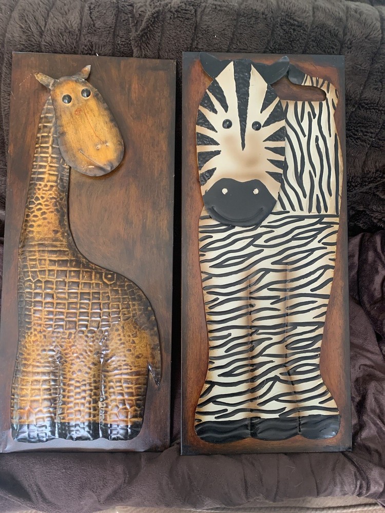 Vintage Zebra & Giraffe  3D Metal Wall Art African Animals