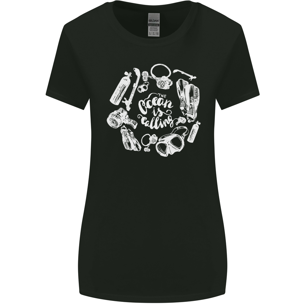 The Ocean Is Calling Scuba Diving Diver Womens Wider Cut T-Shirt