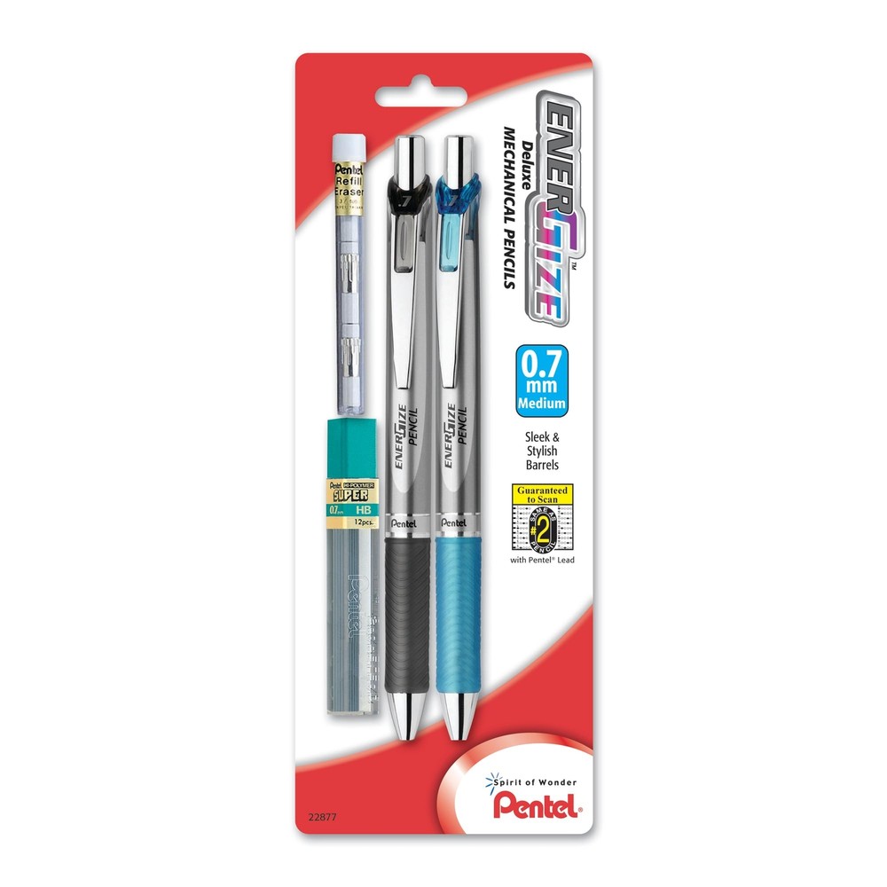 Pentel EnerGize Automatic Pencil with Lead and Erasers, 0.7mm, Assorted, 2 Pa...