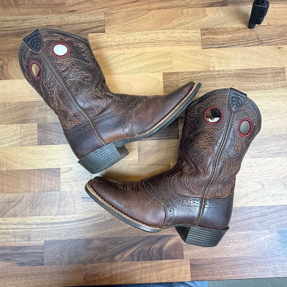 Ariat Kids Brown Leather Western Cowboy Boots Square Toe Size 1 10014101