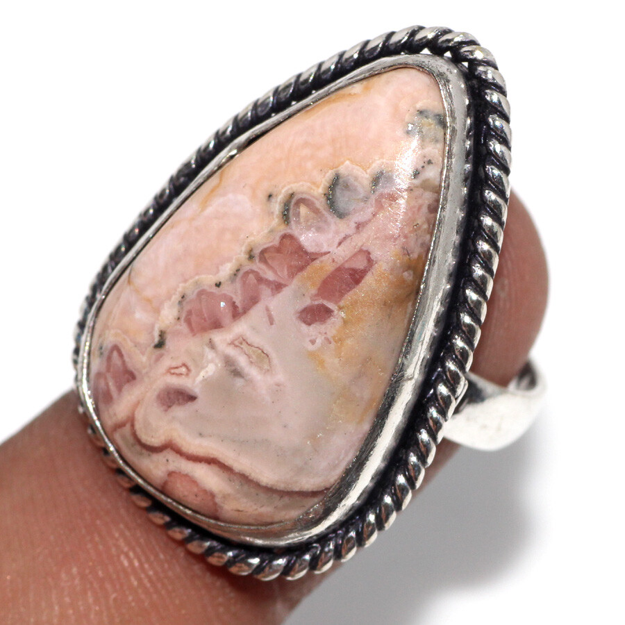 925 Silver Plated Pyrite In Rhodochrosite Jewellery Ring Handmade Size Us 7 JW