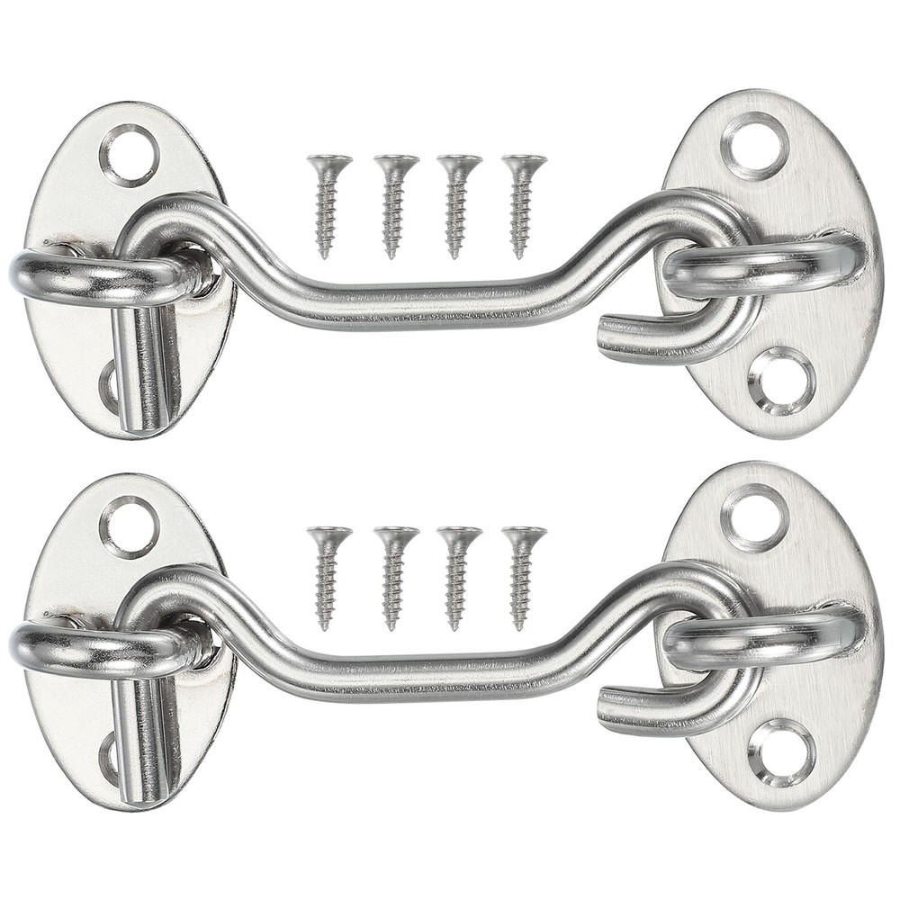 2 Set Hook and Eye Latch Barn Door Lock Gate Latch 3