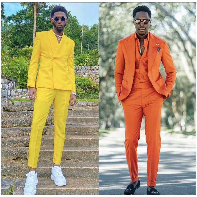 Yellow Orange Men Suits Groom Wedding Business Tuxedos Slim Fit Prom Blazer Plus
