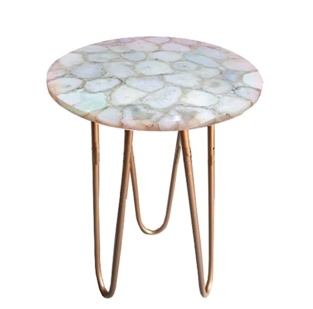 White Agate Round Coffee Table Top 15x15 Handmade Decor Side Table