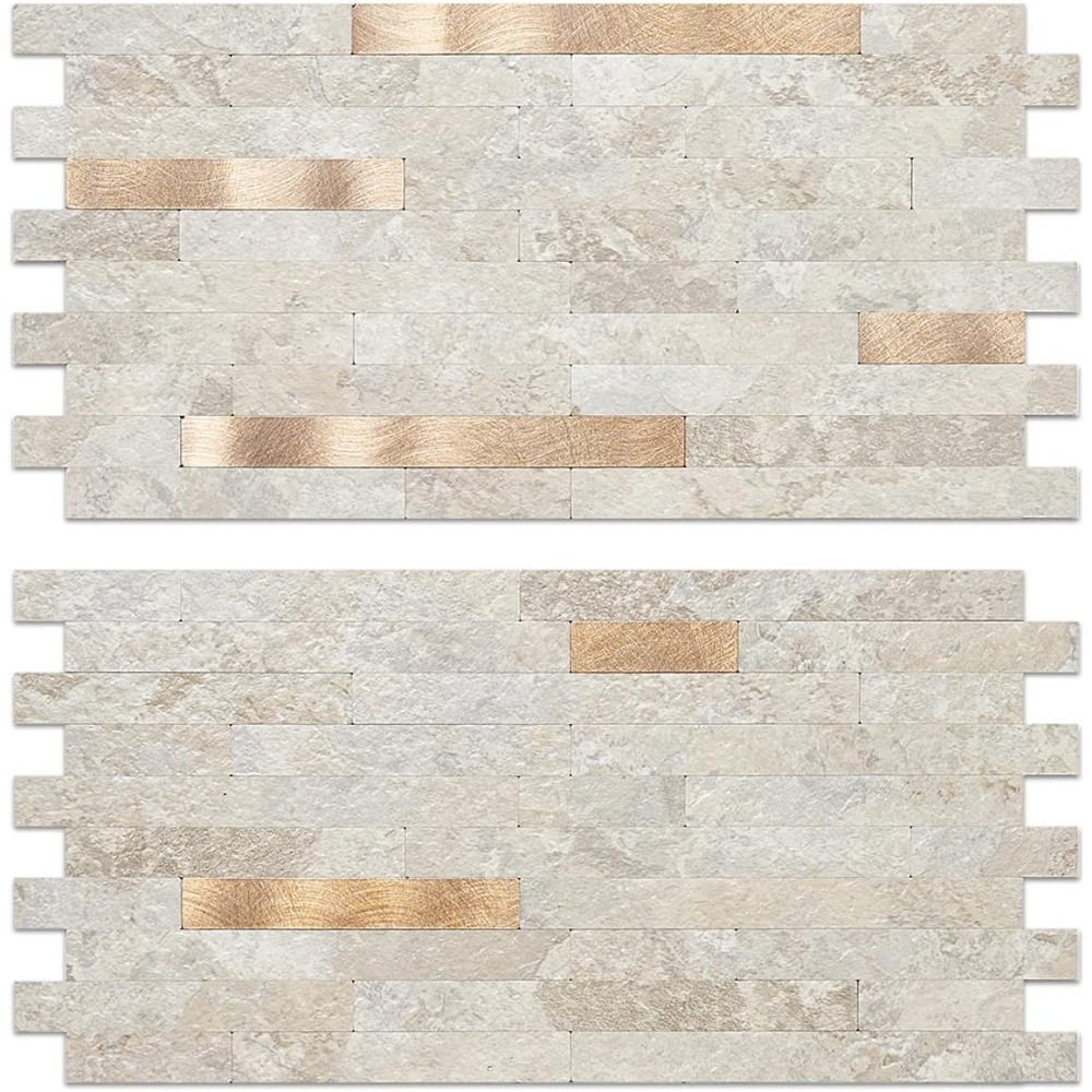 Faux Stone Peel and Stick Backsplash Beige Marble Look PVC Wall Tiles Self