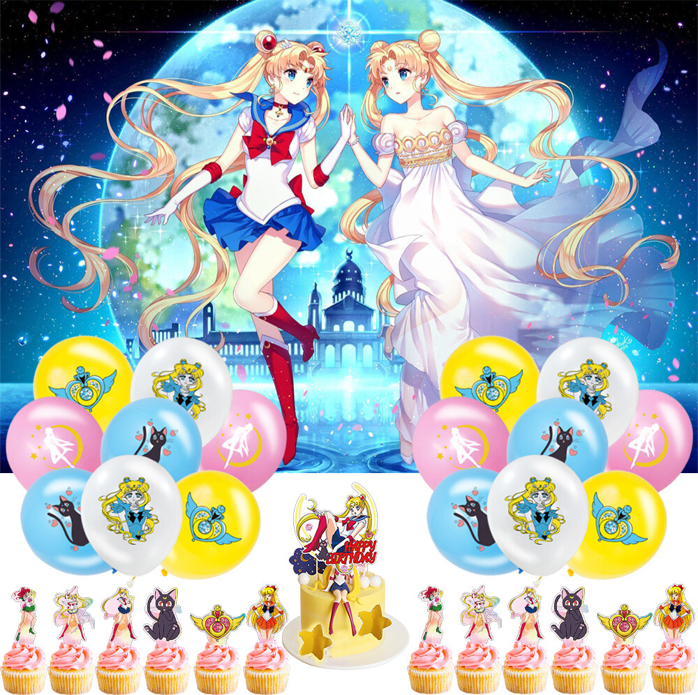Sailor Moon Party Supplies Set Banner Plates Balloons Cake Toppers Birthday Gift